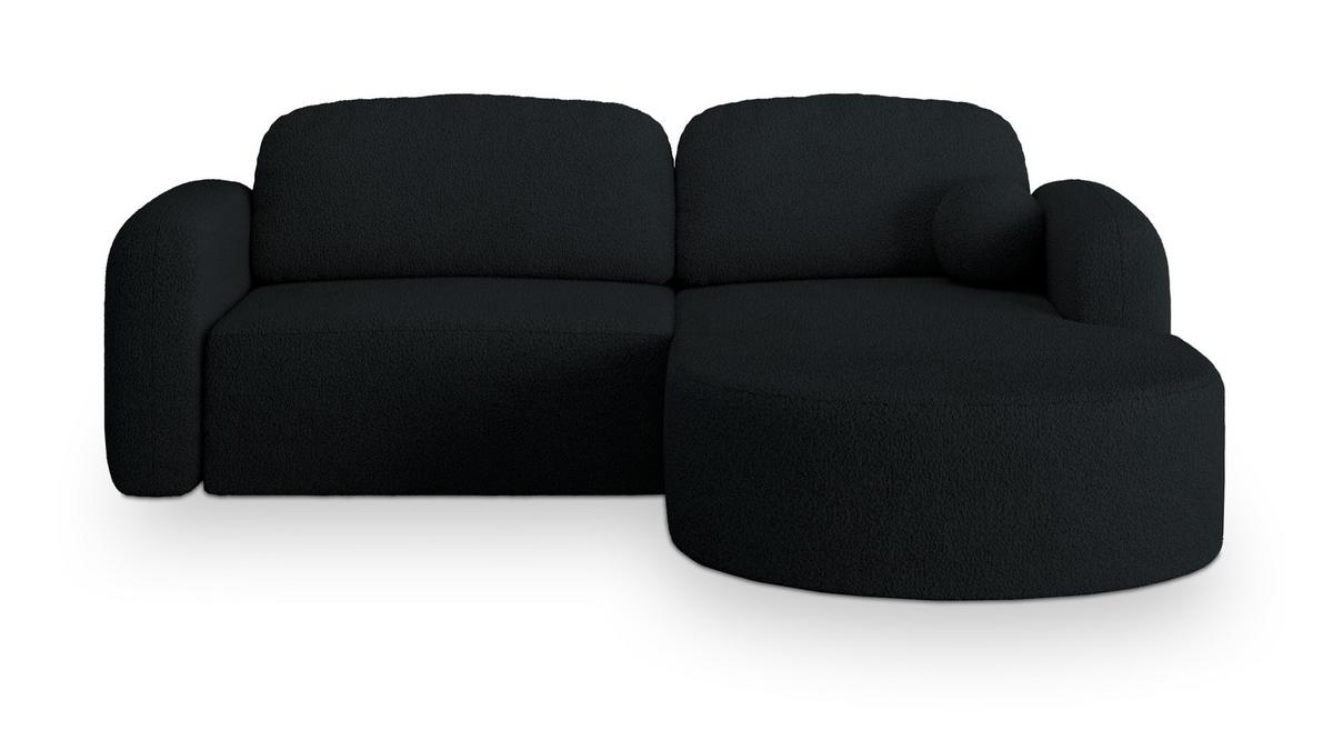 ECKSOFA AMILIA R-S Schwarz Boucle-Stoff mit Schlaffunktion - Schwarz, Holz (263/174cm) - MASSENO