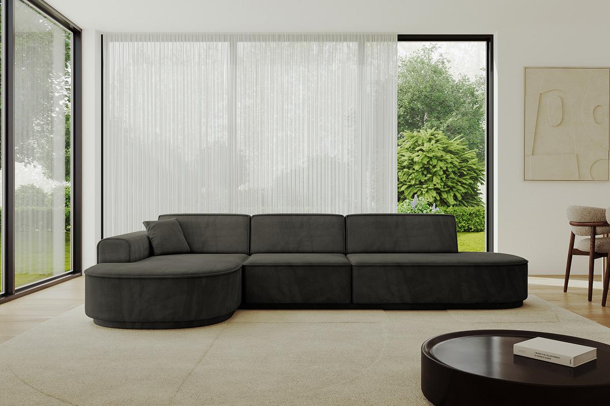 ECKSOFA Ottomane Links MARI-L2-v3 - 328x171x83 cm Schwarz Velours - Schwarz, Holzwerkstoff/Kunststoff (328/171cm) - ALTDECOR