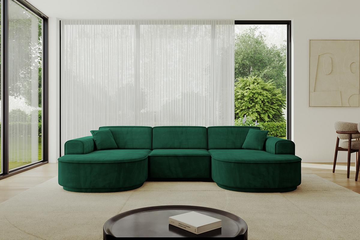 WOHNLANDSCHAFT MARI-U1-v3 - 303x171x83 cm Grün Velours - Schwarz/Grün, Holzwerkstoff/Kunststoff (303/83/171cm) - ALTDECOR