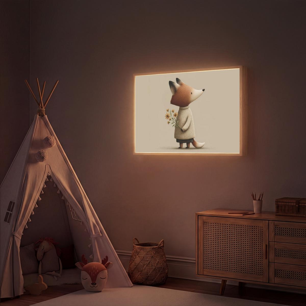 NACHTTISCHLAMPE MIT AKKU Fuchs - Gelbe Blumen - Minimalistisch 100x70 cm - Taupe, Holzwerkstoff (8/100/70cm) - OnlyWow