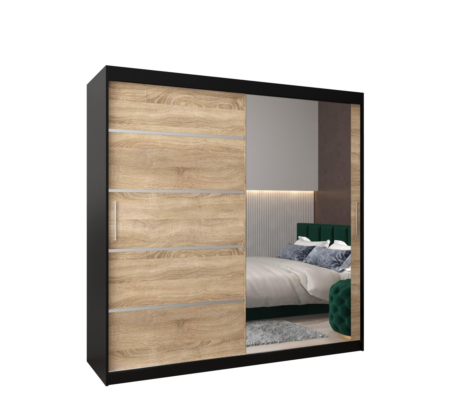 SCHWEBETÜRENSCHRANK 200/200/62 2-türig - Silberfarben/Schwarz, Holz/Kunststoff (200/200/62cm) - MÖBEL KRYSPOL