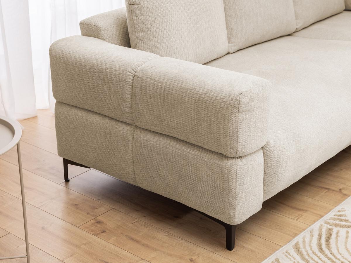 ECKSOFA Cardea in Bubble-Optik aus weichem Hellbeige Strukturstoff mit hohem Sitzkomfort - Ottomane rechts - Beige/Schwarz, Holz/Textil (230/170cm) - S-Style Möbel