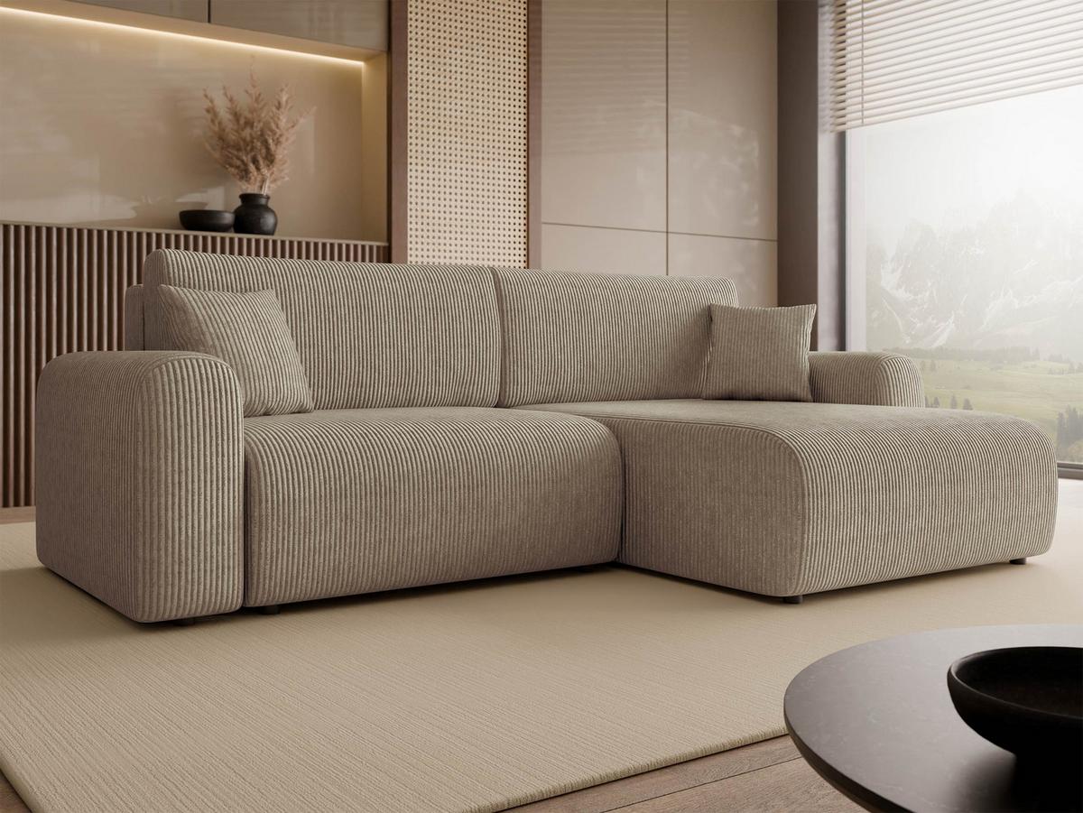 ECKSOFA Floryn L Cord - Beige/Schwarz, Holz/Kunststoff (245/145cm) - MIRJAN24