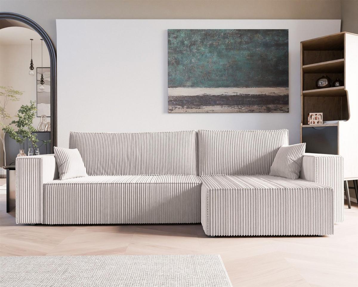 ECKSOFA Adara Max Mit Schlaffunktion - Weiß, Holzwerkstoff/Textil (145/276cm) - Fun Möbel
