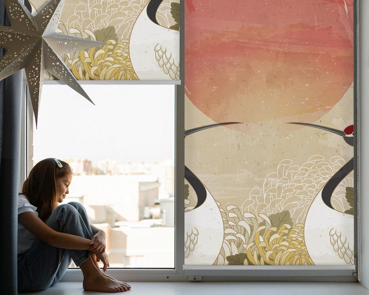 INNENROLLO - Fensterrollo - Rollo - 120x140 cm - Kraniche bei Sonnenuntergang - Grau, Kunststoff (120/140/0.5cm) - TULUP