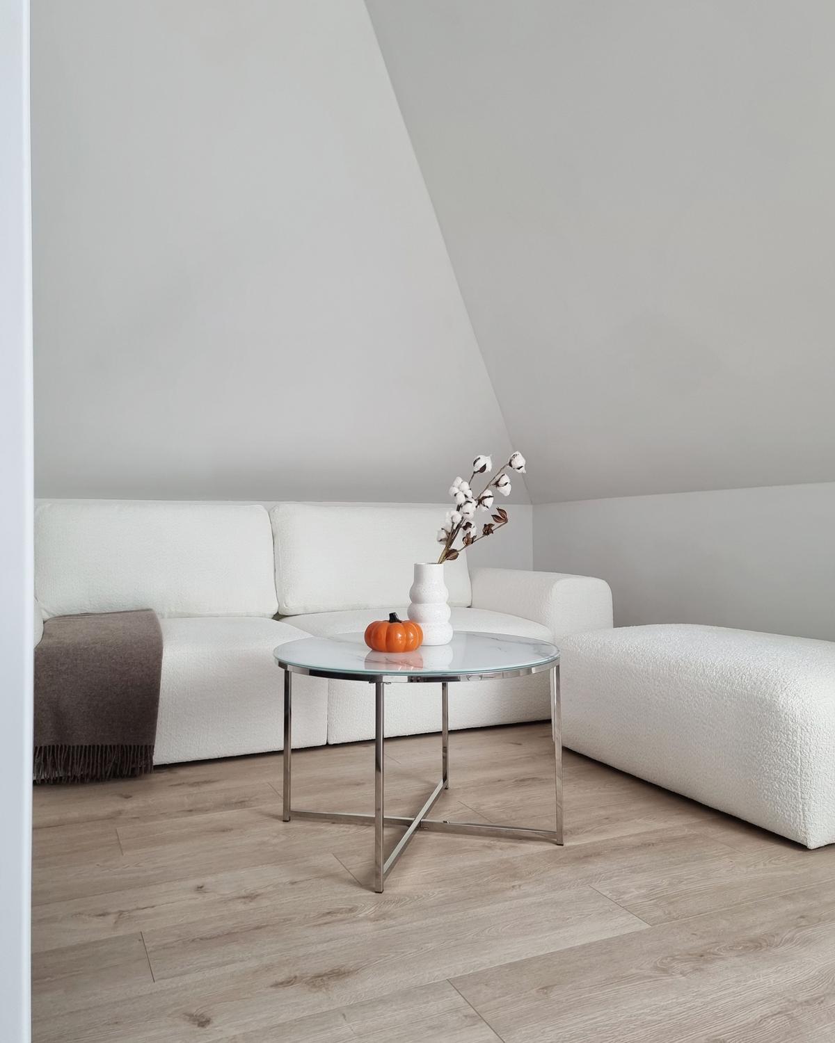 COUCHTISCH Marmor Optik weiß/silber 70cm Quincy - Silberfarben/Weiß, Glas (70/70/45cm) - Beliani