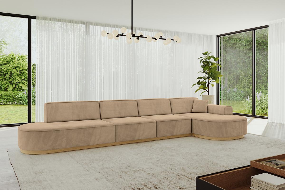 ECKSOFA Ottomane Rechts MARI-L3-v2 - 413x171x83 cm Taupe Velours - Taupe, Holzwerkstoff/Textil (171/413cm) - ALTDECOR