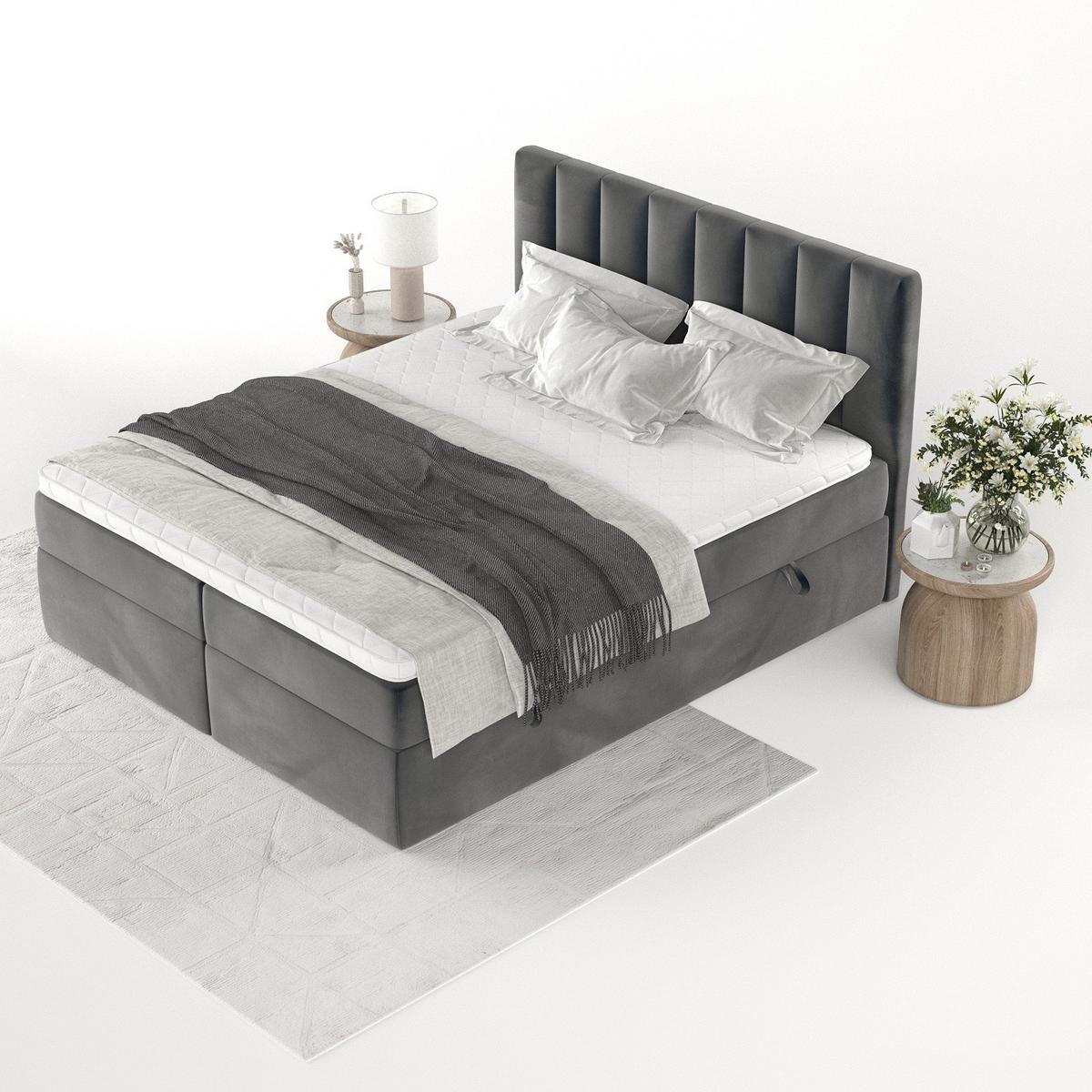 BOXBETT Bari 200/200 cm Anthrazit im Paros Stoff - Anthrazit, Holz/Holzwerkstoff (200/200cm) - AltaBeds