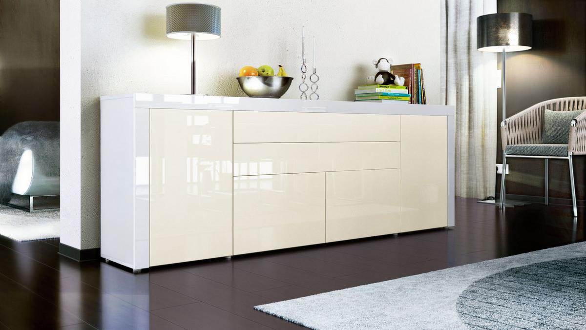 SIDEBOARD La Paz Creme Hochglanz / Weiß Hochglanz - Creme, Holzwerkstoff (200/72/35cm) - Vladon