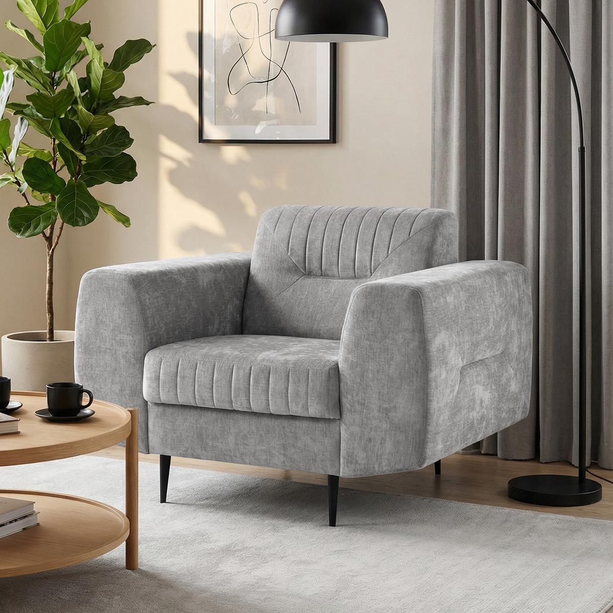 SITZGARNITUR Venezia mit Metallbeinen, hellgrau - Hellgrau/Schwarz, Holzwerkstoff/Metall (233/85/94cm) - Beautysofa