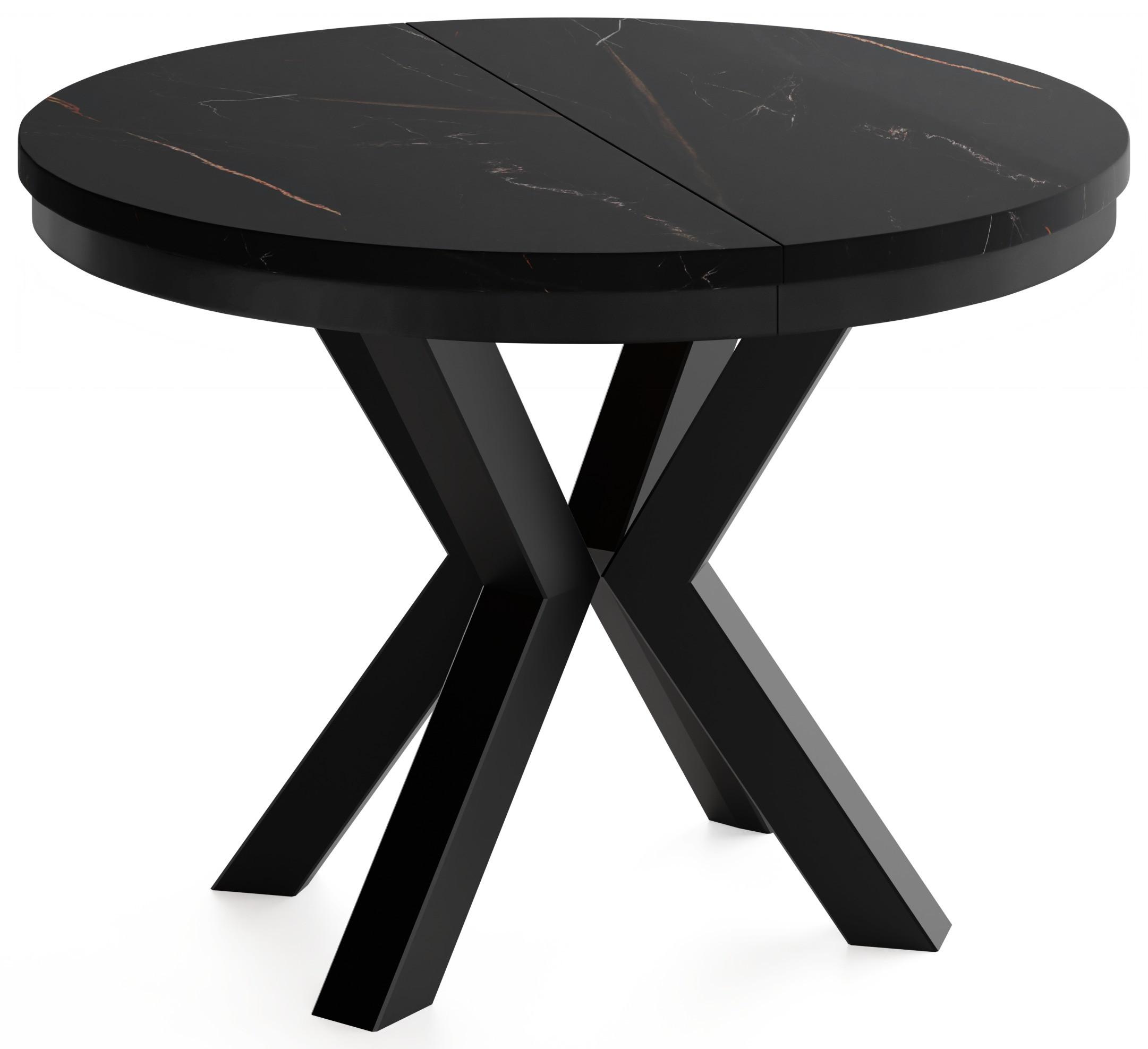 ESSTISCH Clara runder ausziehbarer, Marmor Schwarz Kupfer 120-200/120/76 cm - Schwarz/Kupferfarben, Holzwerkstoff/Metall (120/200/76cm) - WFL GROUP