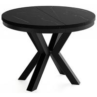 ESSTISCH Clara runder ausziehbarer, Marmor Schwarz Kupfer 100-180/100/76 cm - Schwarz/Kupferfarben, Holzwerkstoff/Metall (100/180/76cm) - WFL GROUP