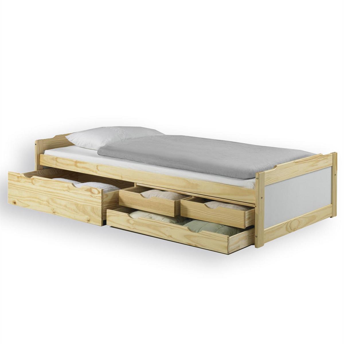 FUNKTIONSBETT ANDREA 90x200 cm natur/weiß - Naturfarben/Weiß, Holz (99/49/205cm) - IDIMEX