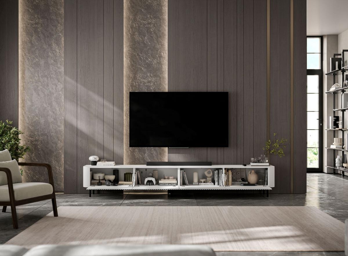 TV-LOWBOARD 2er-Set Aurora Weiß matt 280 cm mit Metallrahmen - Schwarz/Weiß, Holzwerkstoff/Metall (280/44/35cm) - Meble Lindner
