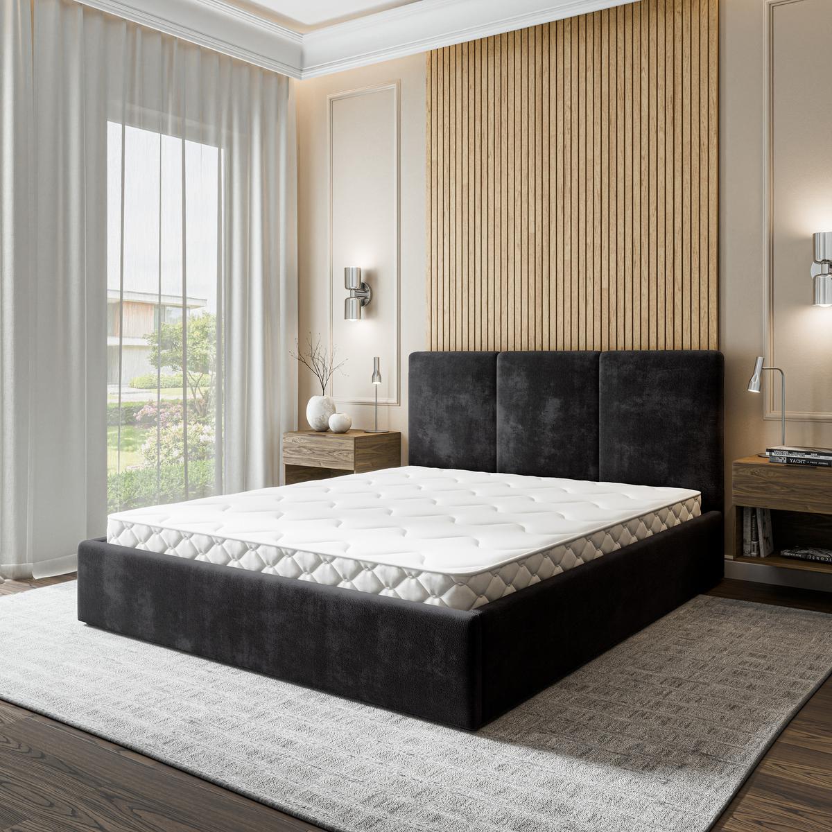 POLSTERBETT AZURI 140x200 cm mit Bettkästen - Schwarz - Schwarz, Holz (140/200cm) - MASSENO