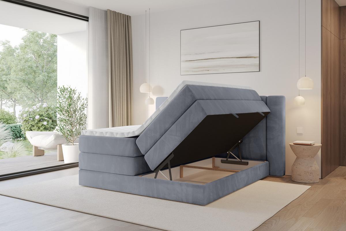 BOXSPRINGBETT mit Matratze H3/H4 - EVON KING - 180x200 cm Grau - Grau, Holzwerkstoff (180/200cm) - ALTDECOR