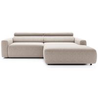 ECKSOFA Fando mit Schlaffunktion, L-Form, 4-Sitzer 252 cm, rechts Flechtstoff Hellbeige - Ecru/Schwarz, Holz/Kunststoff (182/252cm) - Selsey