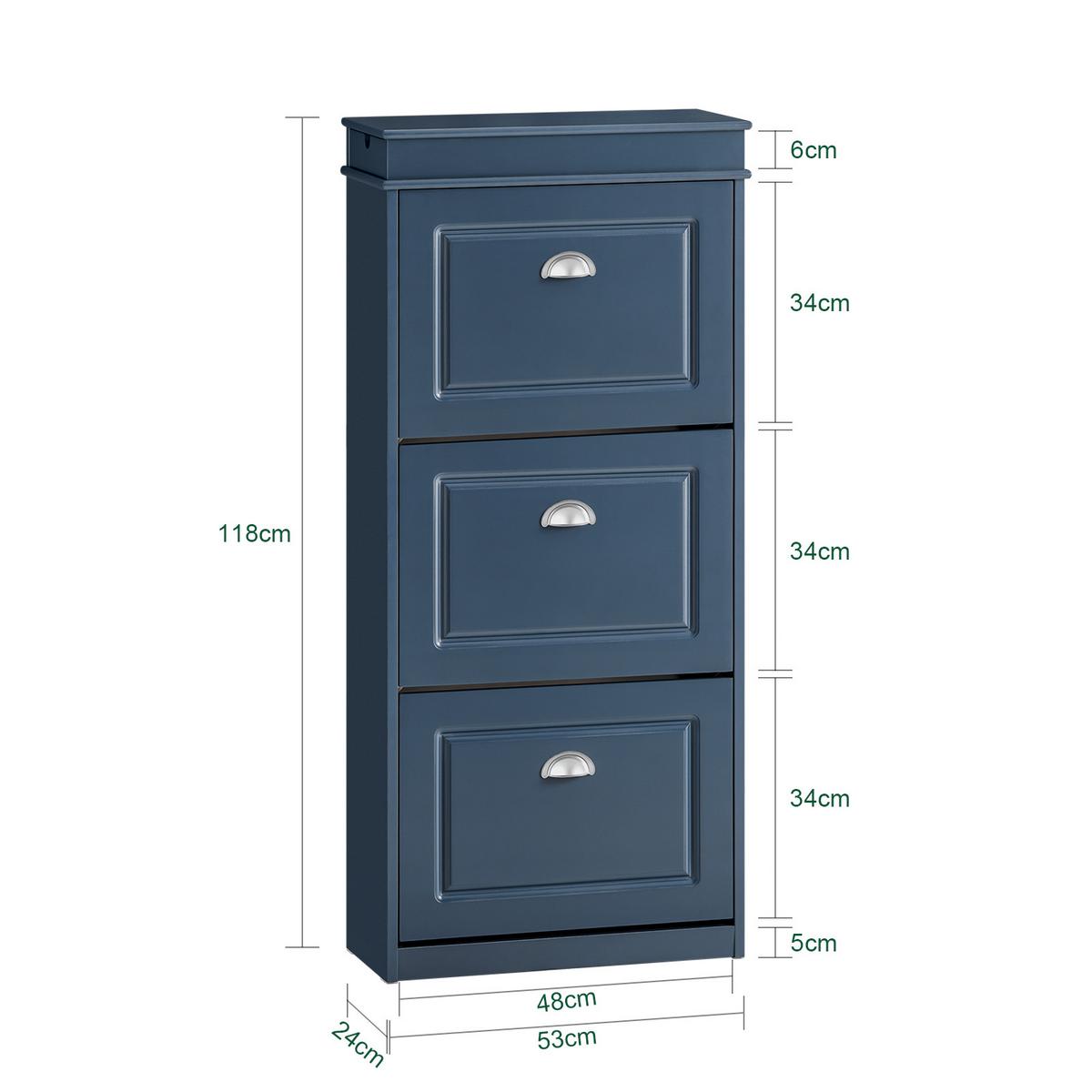 SCHUHKIPPER mit Schublade und Haken, Schuhschrank Blau 53x24x118cm - Blau, Holzwerkstoff (53/118/24cm) - SoBuy