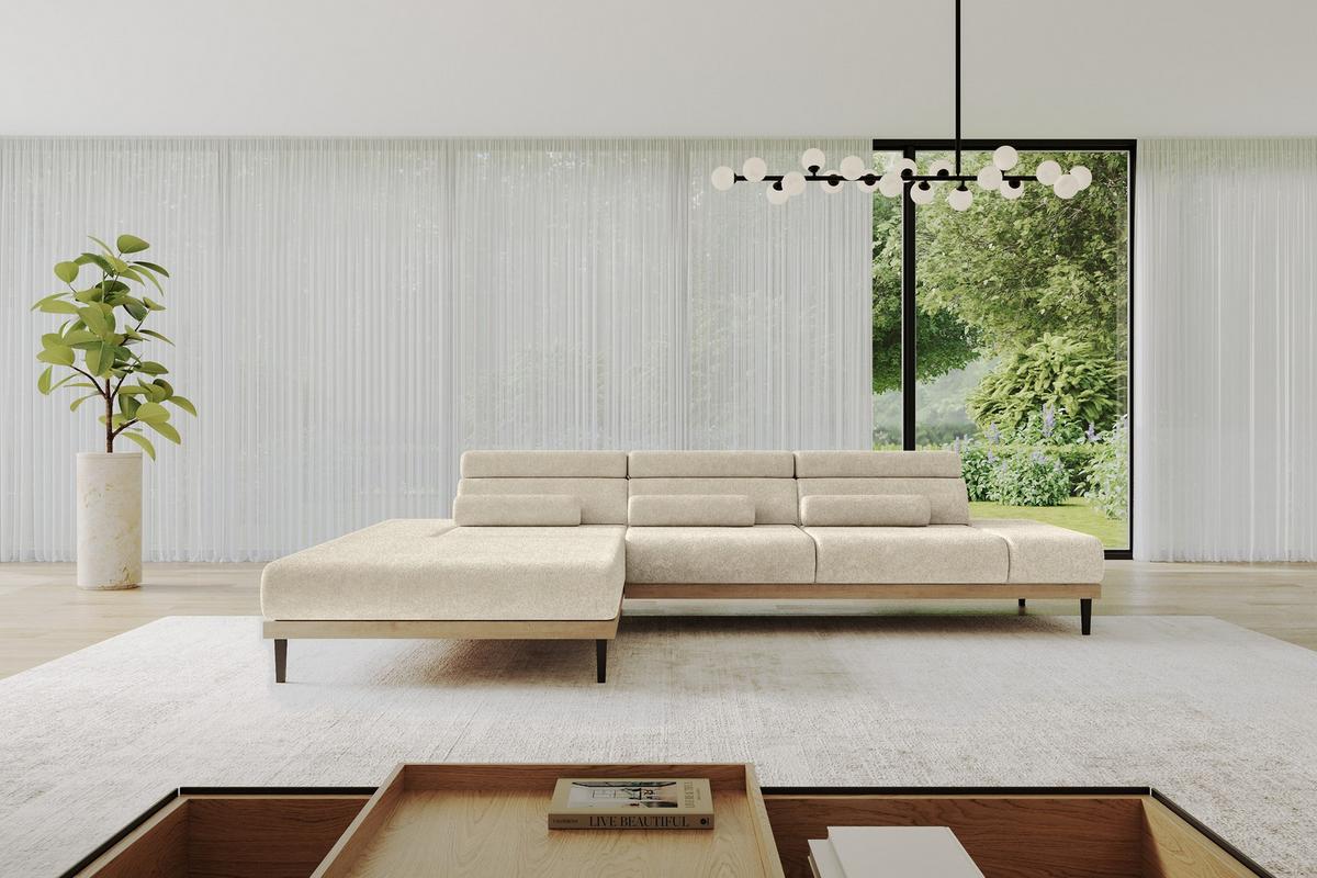 ELEKTRISCHES ECKSOFA Links MONA 316x205x85 Creme Velours - Creme, Holzwerkstoff/Textil (316/205cm) - ALTDECOR