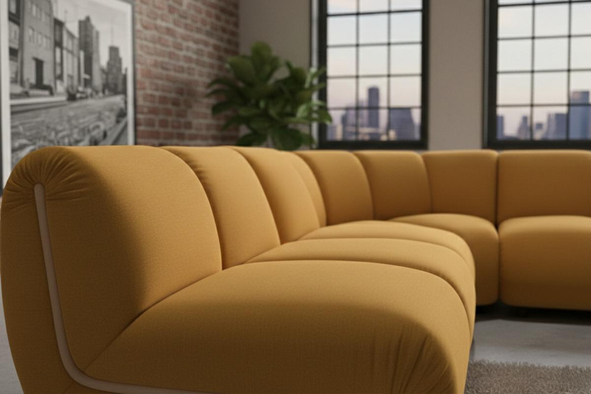 MODULSOFA LAYLA Gelb Velvet - Gelb/Schwarz, Buchenholz/Textil (305/213cm) - KAWOLA