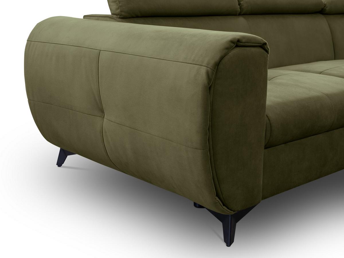 ECKSOFA MAGIA R-S Grün Plüsch-Stoff mit Schlaffunktion - Olivgrün, Holz (260/217cm) - MASSENO