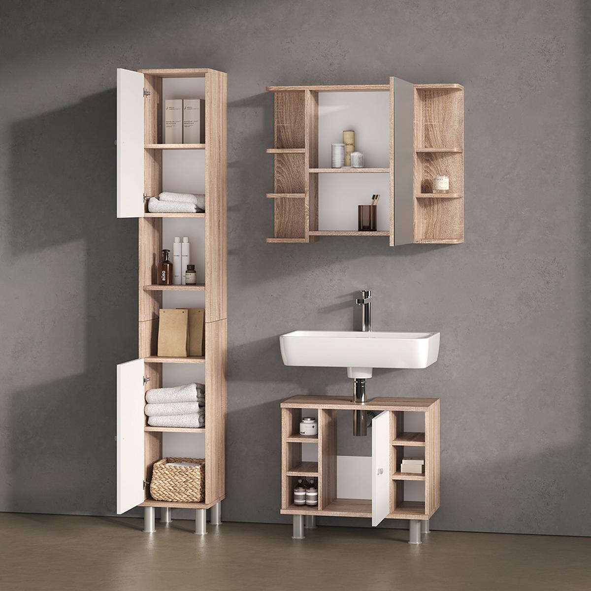 BADSPIEGELSCHRANK Fucino Sonoma 79.6 x 64 cm - Sonoma Eiche, Holzwerkstoff (79.6/64/21.2cm) - Livinity®
