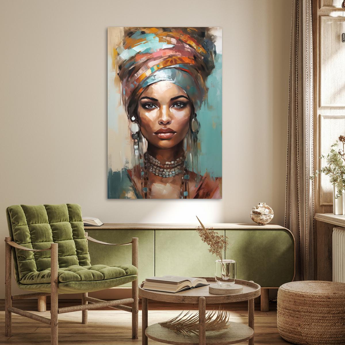 POSTER Frau - Kunst - Schmuck - Porträt Wandbild Schlafzimmer 80x120 cm - Blaugrau, Papier (80/120/0.1cm) - MuchoWow