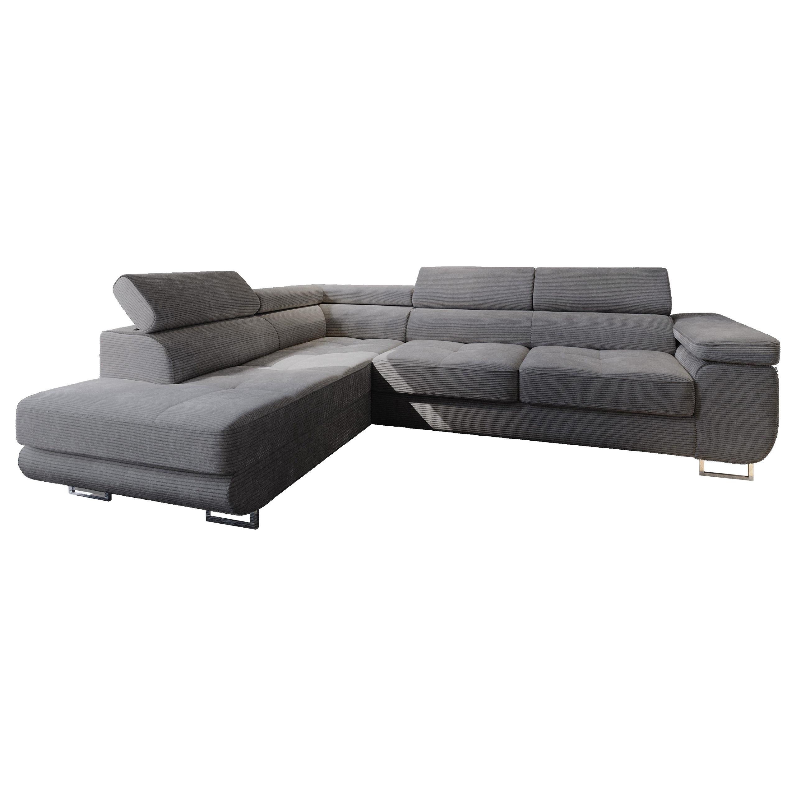 ECKSOFA APIRO L-S Graphitfarben Kordstoff mit Schlaffunktion - Silberfarben/Graphitfarben, Holz/Textil (276/202cm) - MASSENO