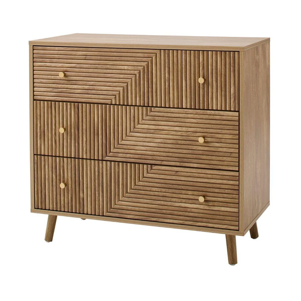 KOMMODE mit 3 Schubladen und Lamellenfronten - Eden 80/40/75 cm - Eschefarben, Holzwerkstoff (40/75/48cm) - Calicosy