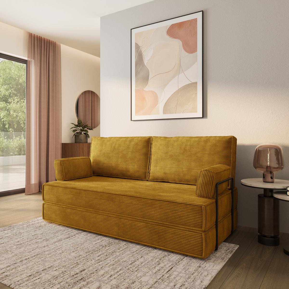 BETTSOFA SILAR aus Schaumstoff Kordstoff Gelb Schlaffunktion - Gelb, Textil (170/86/80cm) - MASSENO