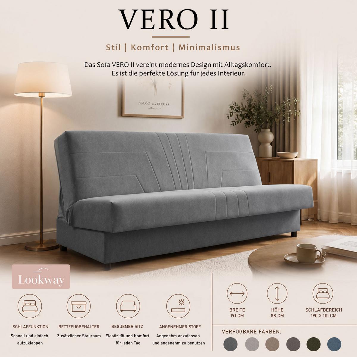 SCHLAFSOFA VERO II mit Schlaffunktion Castel 04 - Beige, Textil (191/88/90cm) - Lookway