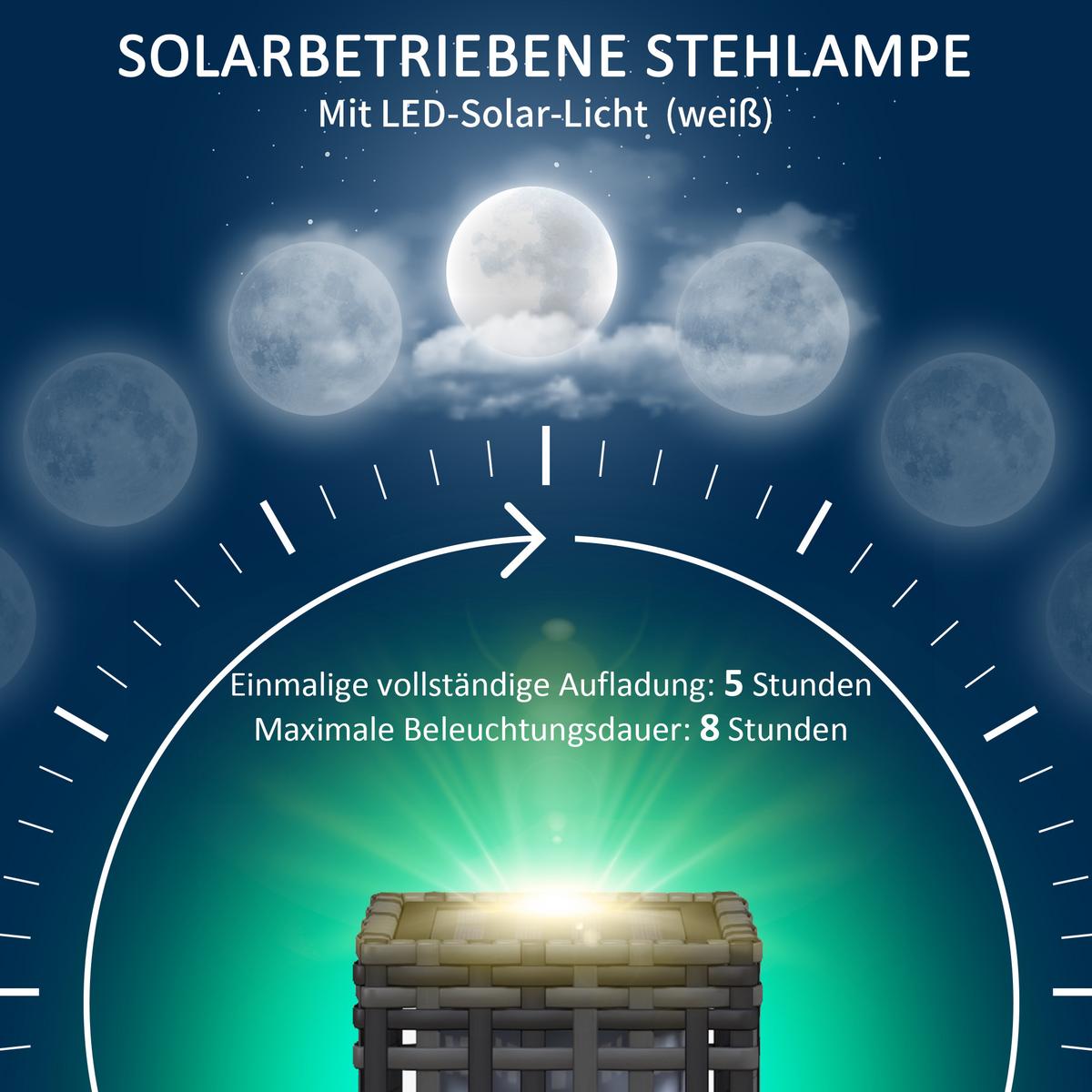 SOLARLEUCHTE, für Balkon, Terrasse, Stahl, Grau, 15,5 x 15,5 x 46 cm - Grau, Kunststoff (15.5/15.5/46cm) - Outsunny