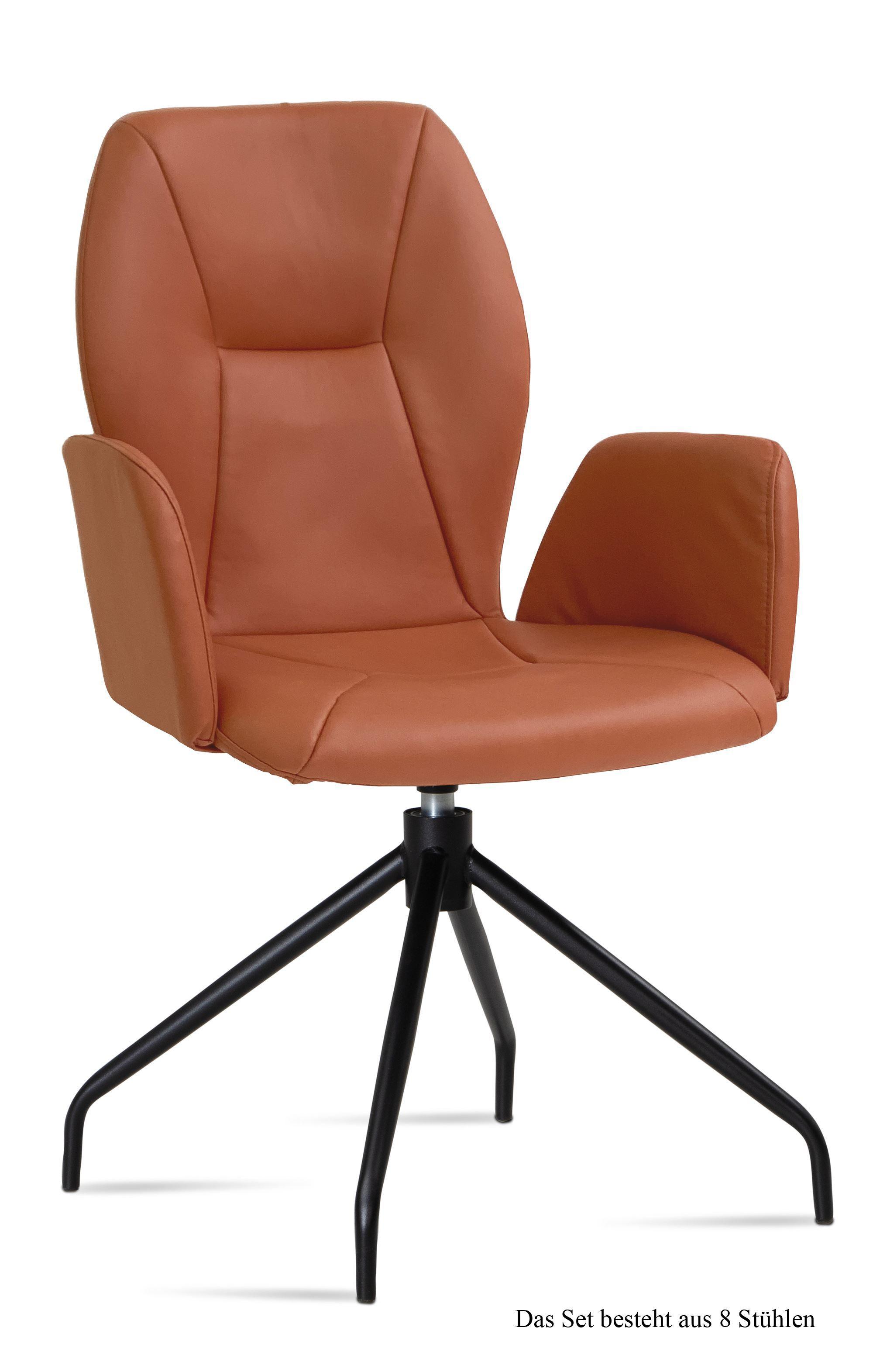 ARMLEHNSTUHL drehbar (8er-Set) Dorett 58x92x60 Schwarz/Cognac - Cognac/Schwarz, Kunststoff (60/92/58cm) - 58aufmkessel