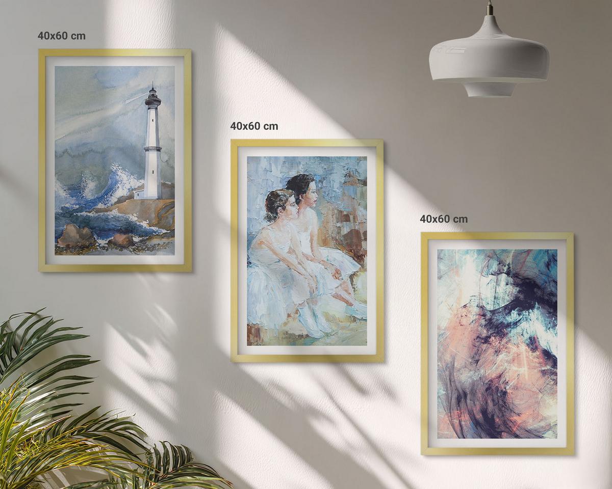 BILDER SET 3er Set - 40x60 cm Goldrahmen - Leuchtturm-Abstrakte Tänzerin - Goldfarben, Kunststoff (40/60cm) - TULUP