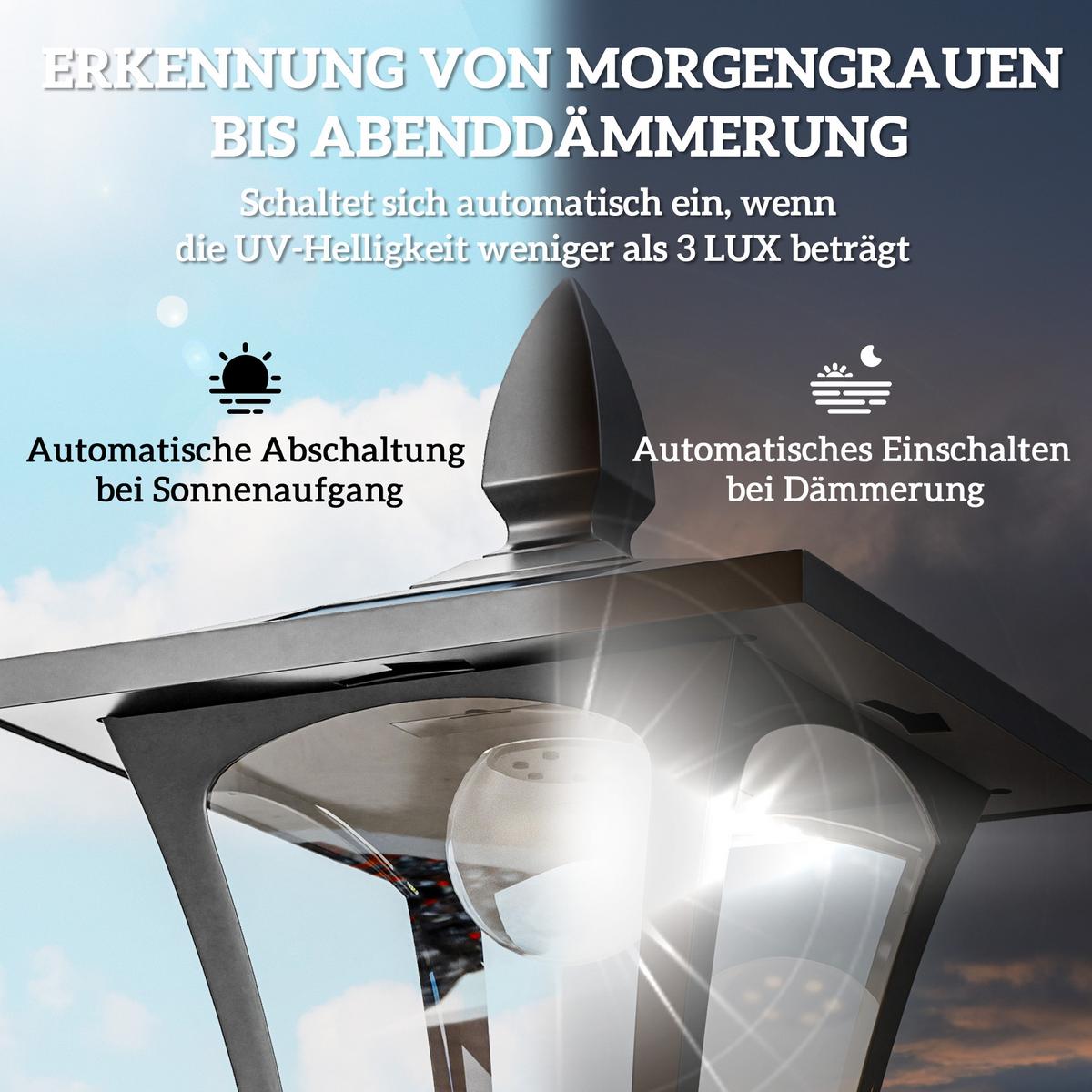 SOLAR Gartenlaterne mit LED Laterne Wegleuchte 40 Lumen H160cm Schwarz - Schwarz, Metall (18/18/160cm) - Outsunny