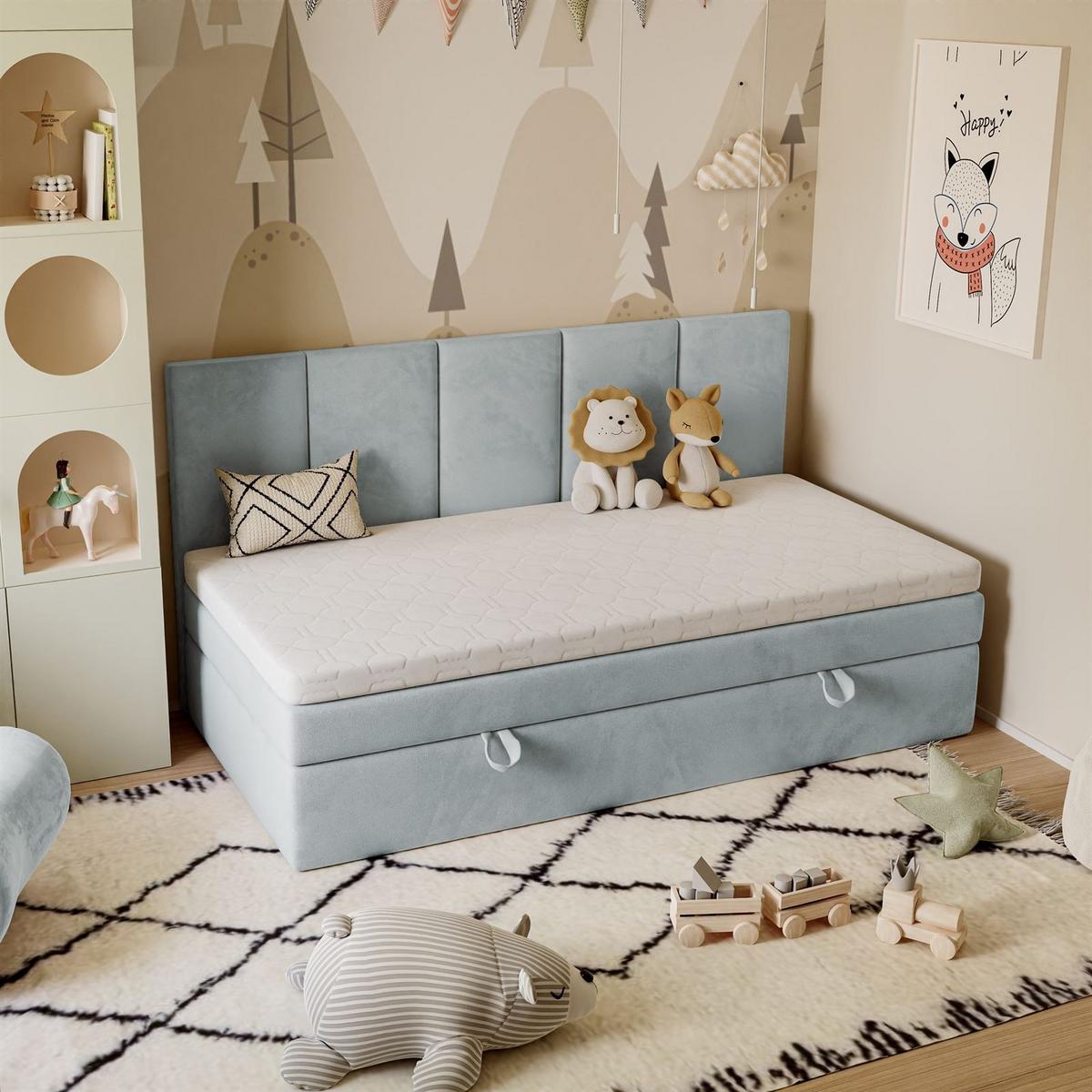 BOXSPRINGBETT ELZA MINI mit Topper 100x200 cm Jasmine 73 - Blau, Textil - Lookway