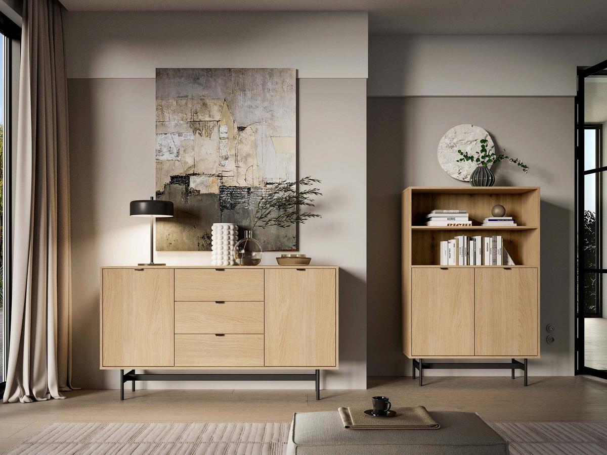 SIDEBOARD Heggers Eiche Mavelie 150 cm - Eichefarben/Schwarz, Holzwerkstoff/Metall (150/85/40cm) - Selsey