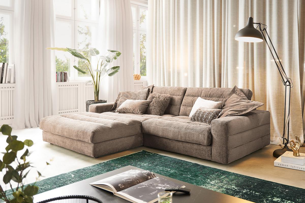 ECKSOFA LANA SOFA Taupe Cord - Taupe/Schwarz, Textil (296/205cm) - KAWOLA