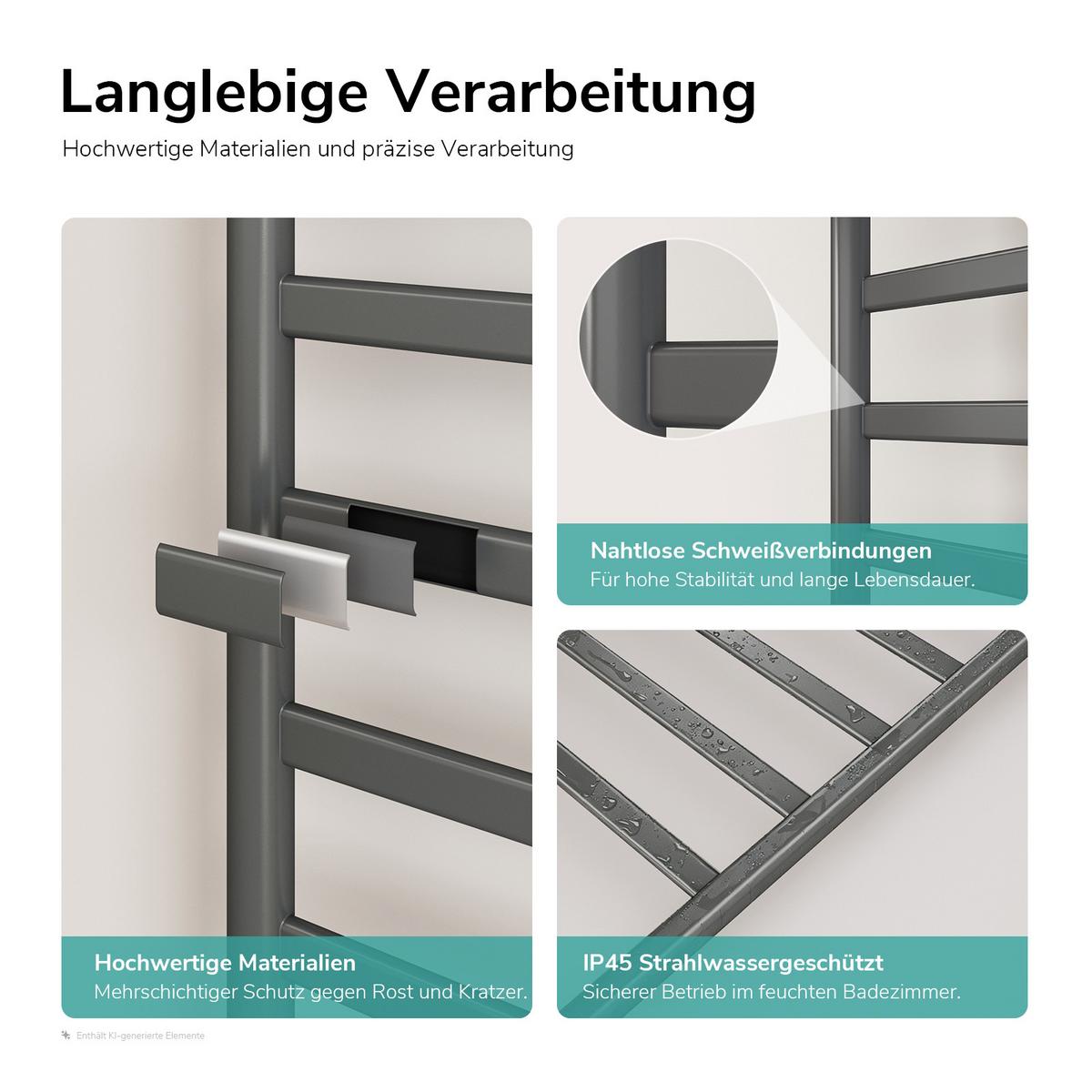 HANDTUCHHEIZKÖRPER elektrischer Tragbare Anthrazit 385 W 55/160/3,2 cm - Anthrazit, Metall (55/160/3.2cm) - EMKE