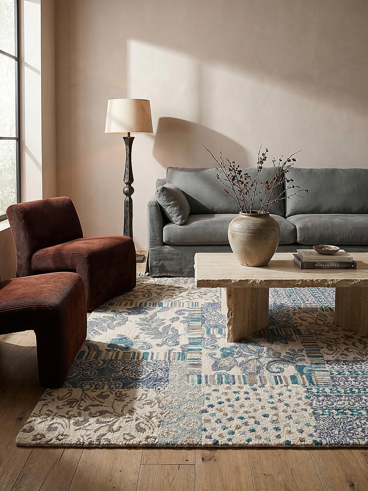 WOLLTEPPICH SOAR, im Patchwork-Stil, Blau, 200 x 290 cm - Blau, Textil (290/200cm) - KADIMA DESIGN