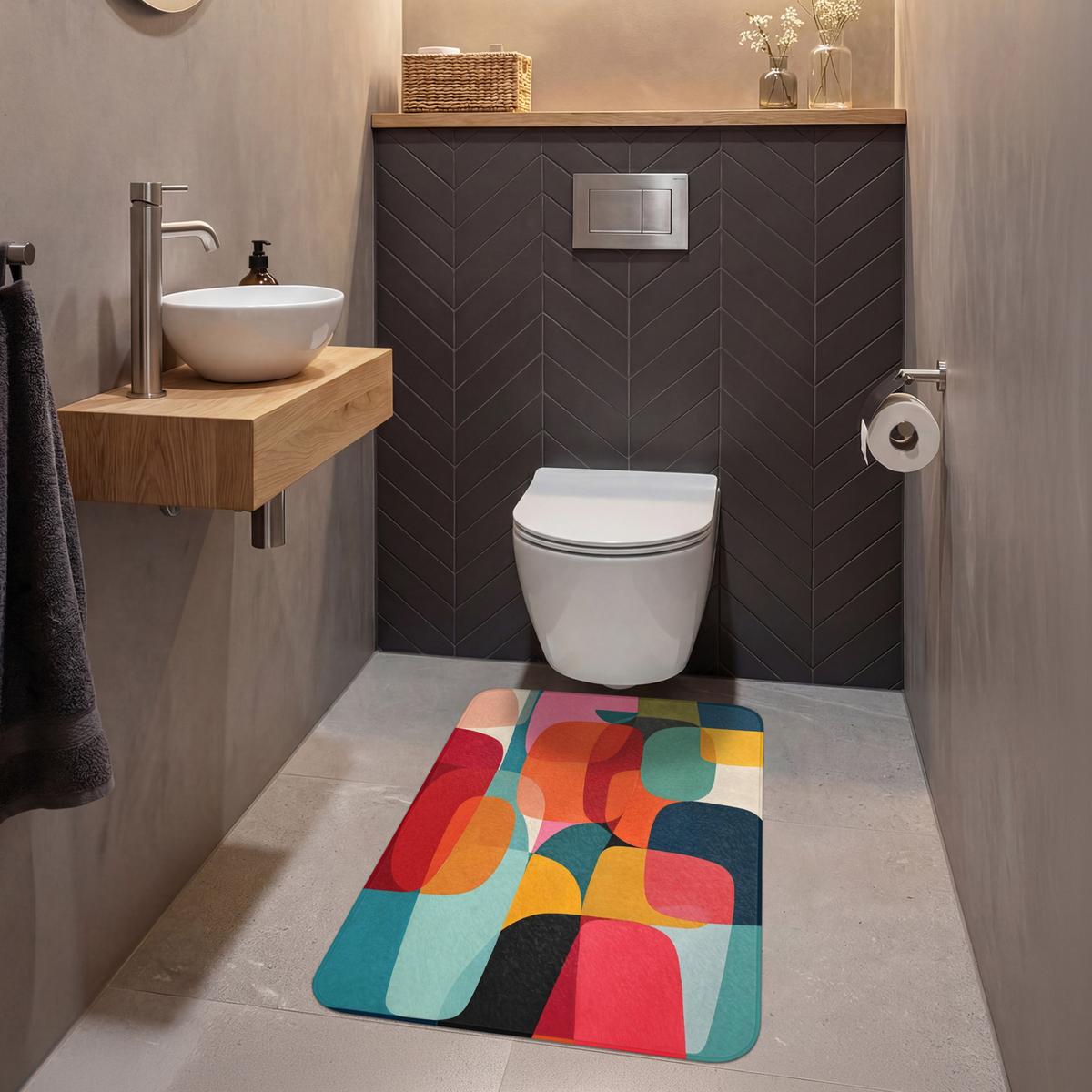 WC-VORLEGER Formen - Bunt - Abstrakt - Flugzeuge Toilettenvorleger 60x90 cm - Multicolor, Textil (60/1cm) - OnlyWow