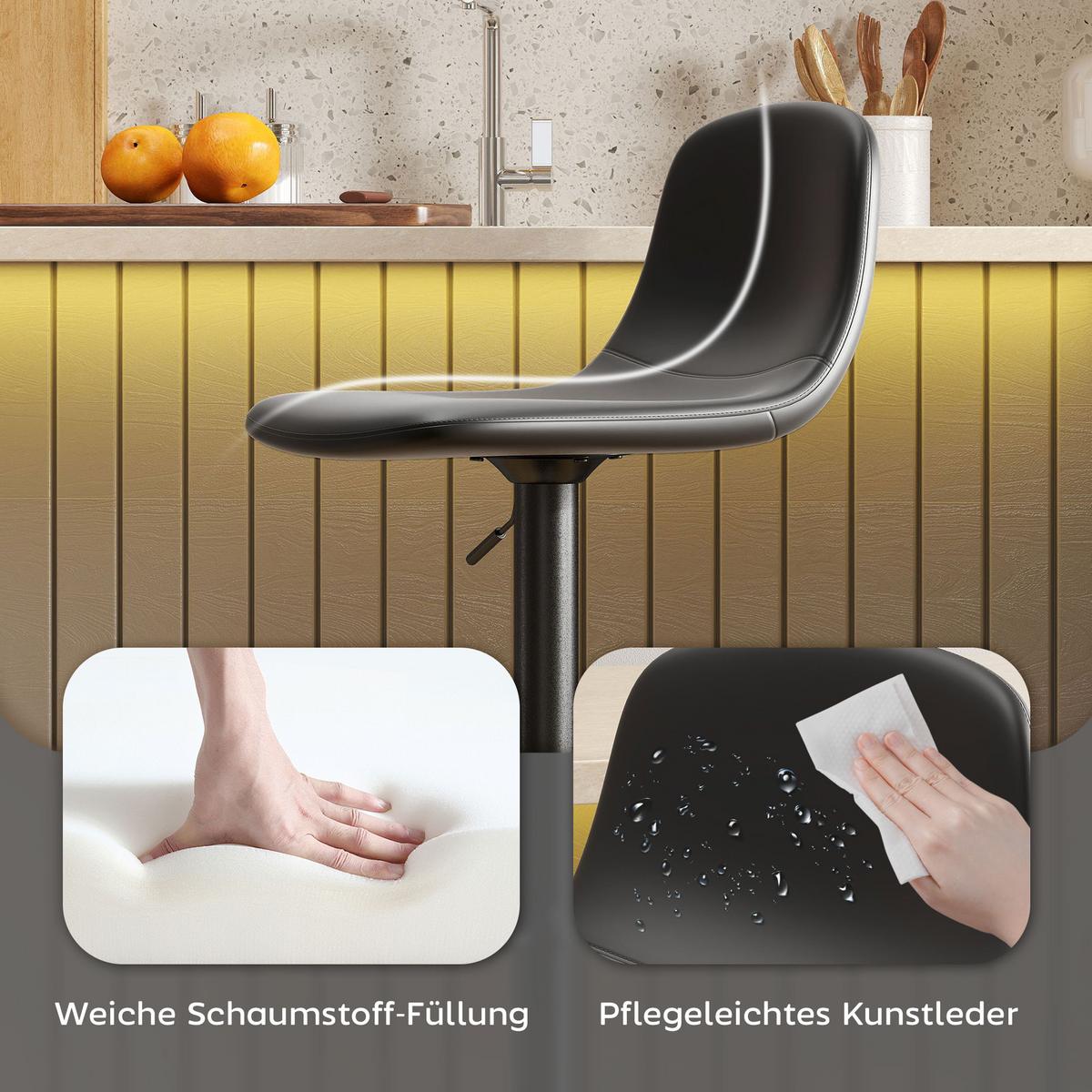 2ER-SET Barhocker, Barstühle mit Kunstlederbezug, drehbar, Schwarz - Schwarz, Metall (44/104/40.5cm) - HOMCOM