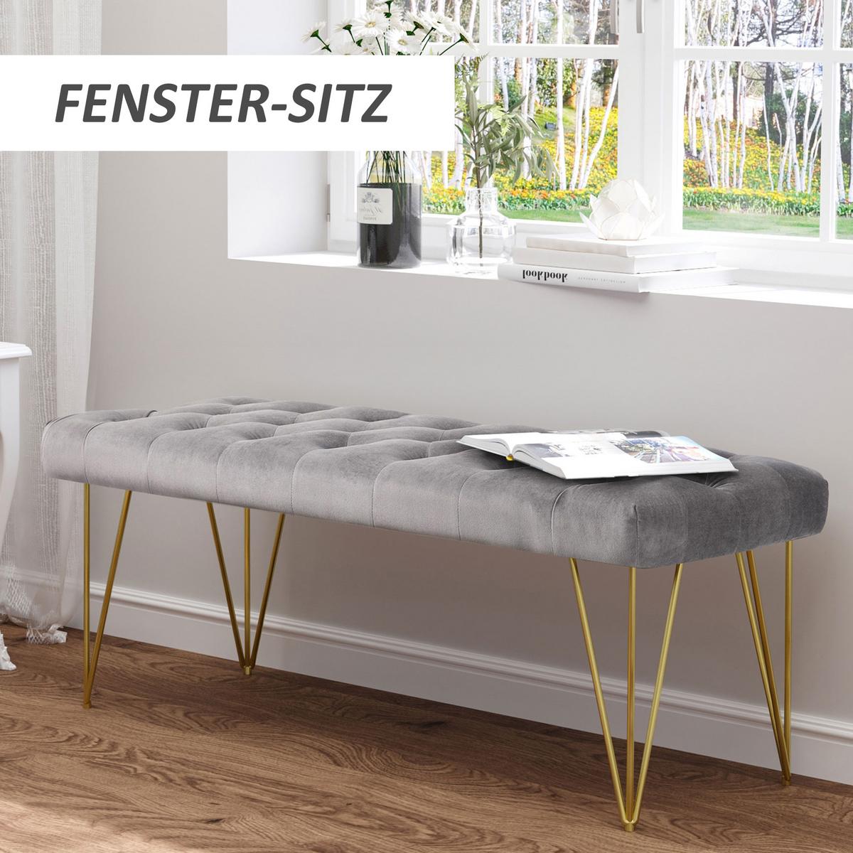 SITZBANK Schuhbank Sitztruhe Eingangsbereich Polsterbank Velvet Metall Grau - Grau, Kunststoff (116/49/44.5cm) - HOMCOM