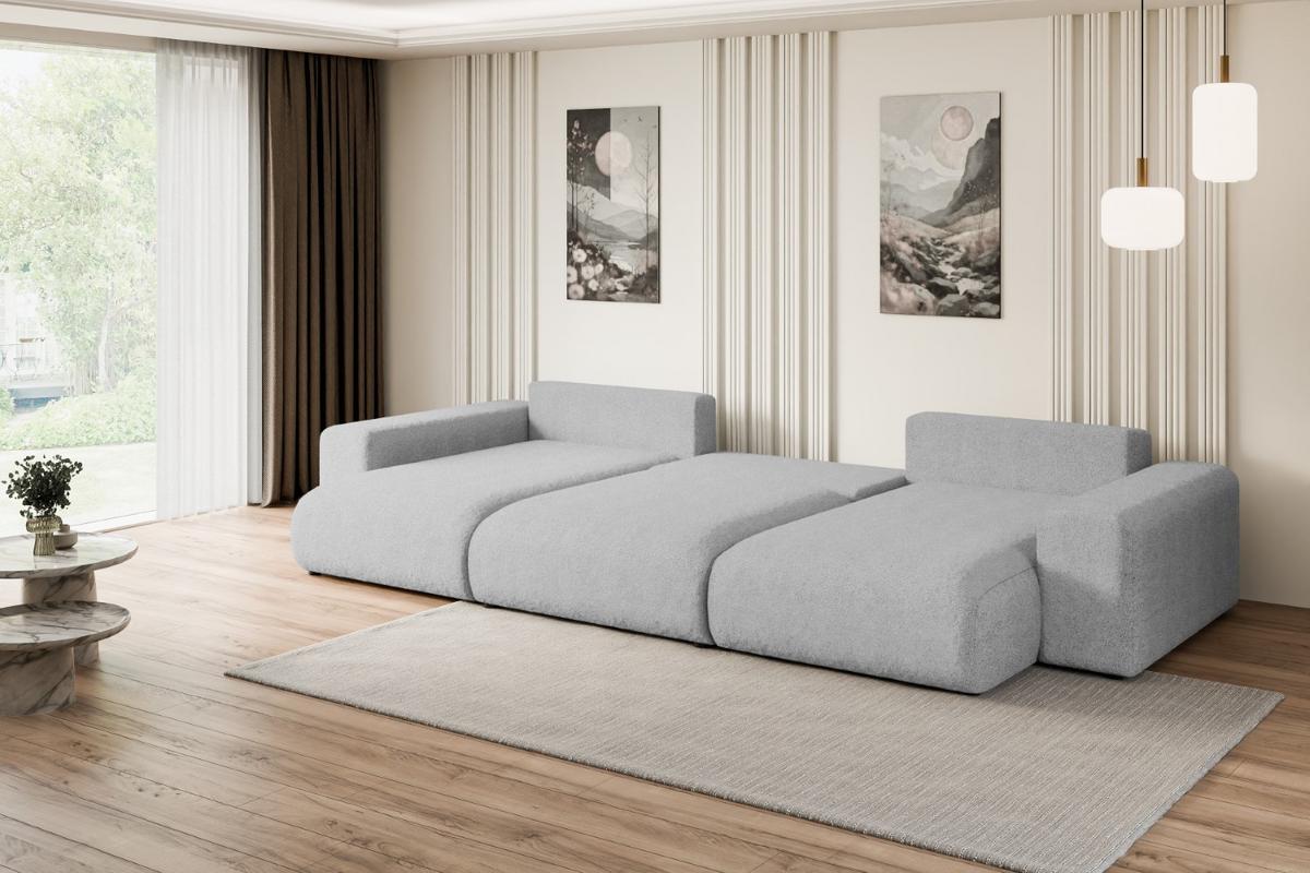 WOHNLANDSCHAFT mit Schlaffunktion ESKAR-U -364x176x72cm Grau Bouclé - Hellgrau/Schwarz, Holzwerkstoff/Kunststoff (364/72/176cm) - ALTDECOR