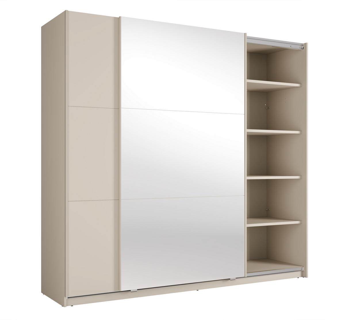SCHWEBETÜRENSCHRANK Lunoria 221 cm Beige mit Spiegel - 221/207/60 cm - Beige, Holz/Holzwerkstoff (221/207/60cm) - AX Living
