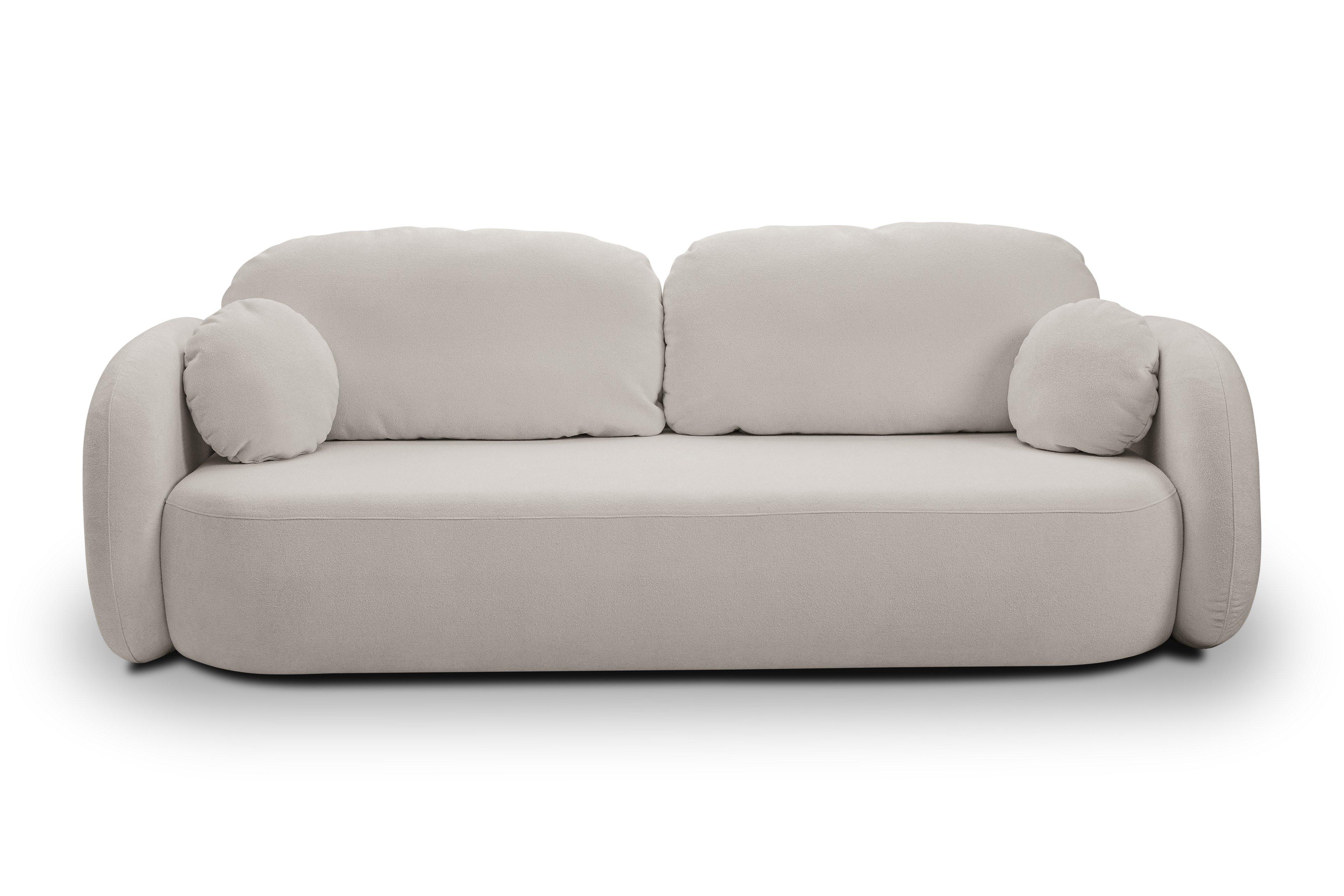 BETTSOFA AMICO Hellgrau Bucle-Stoff mit Schlaffunktion - Hellgrau, Holz (238/86.5/101cm) - MASSENO