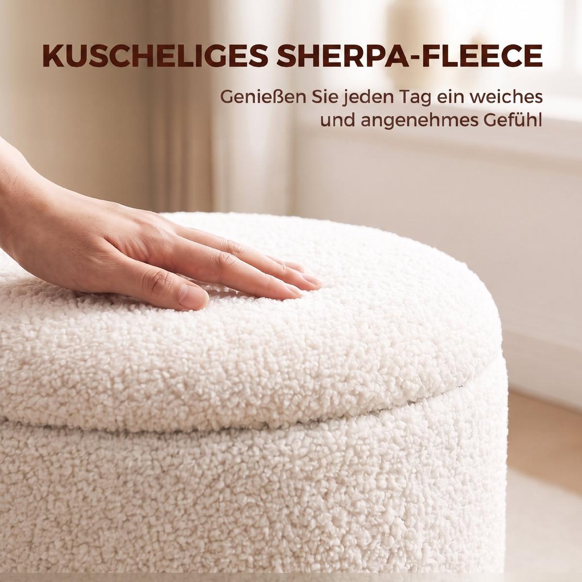 AUFBEWAHRUNGSHOCKER Sherpa-Fleece Cremeweiß - Creme, Textil/Metall (38/45/38cm) - HOMCOM