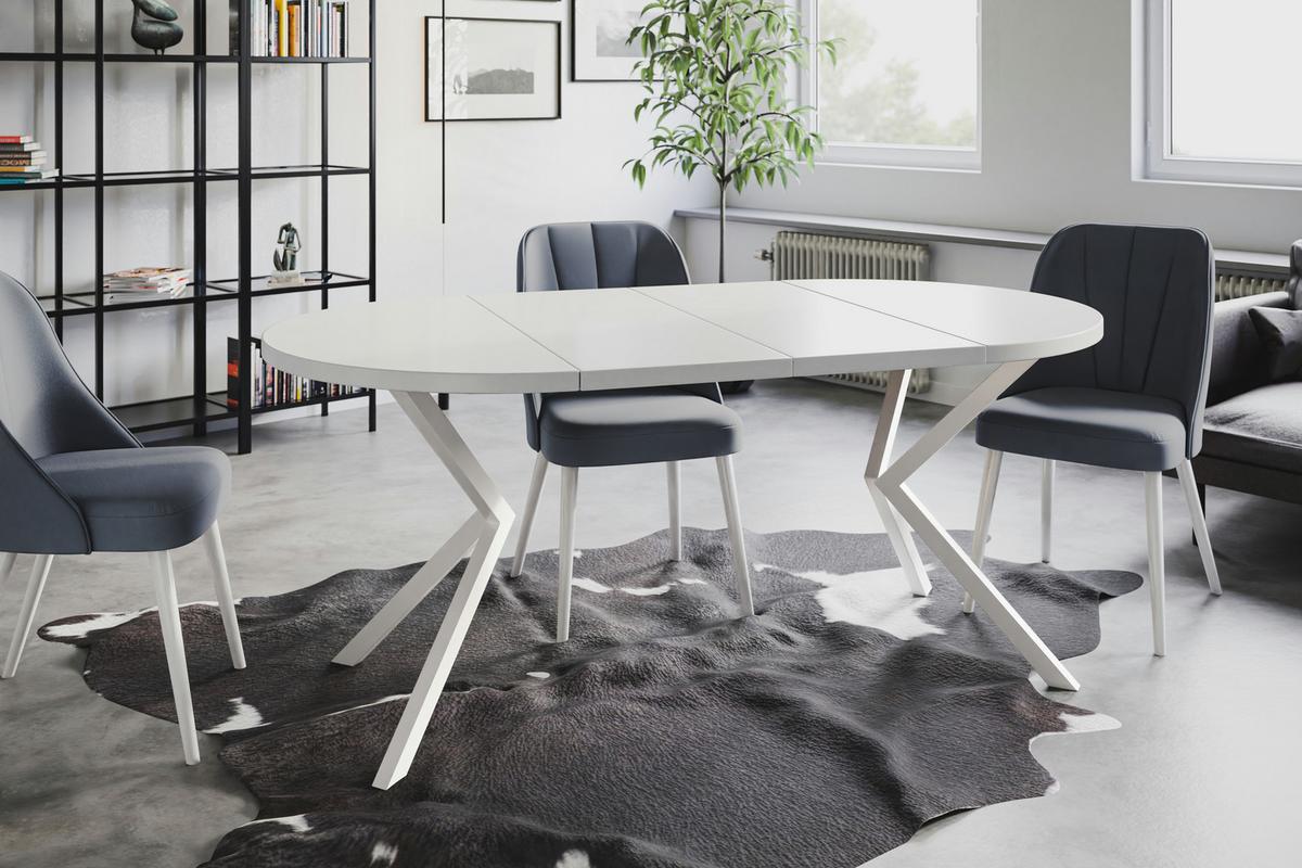 RUNDER Esszimmertisch LOFT LITEN, ausziehbarer Tisch Durchmesser: 90 cm/170 cm, Wohnzimmertisch Farbe: Weiß, mit Metallbeinen in Farbe Weiß - Weiß, Holzwerkstoff (90/90/76cm) - Alpi-Möbel