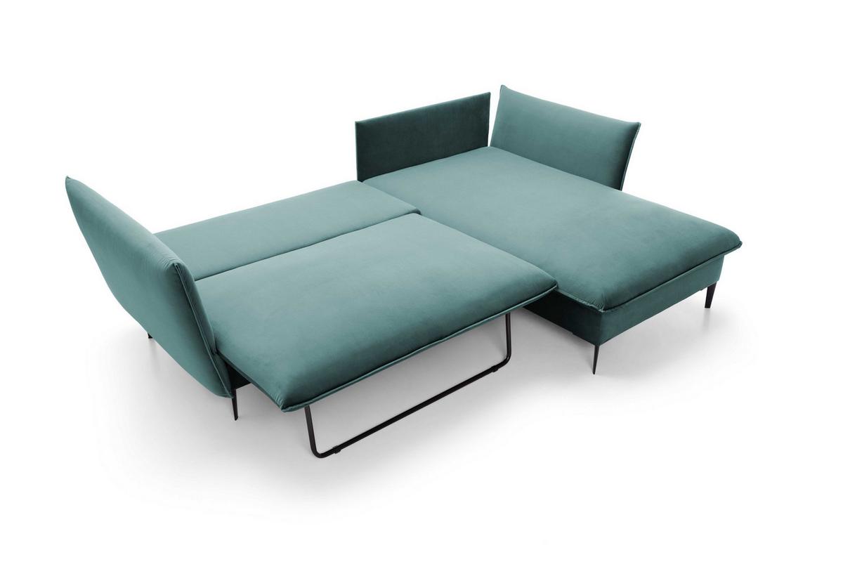 ECKSOFA SOLE Grün Plüsch-Stoff mit Schlaffunktion - Grün, Holz (258/167cm) - MASSENO