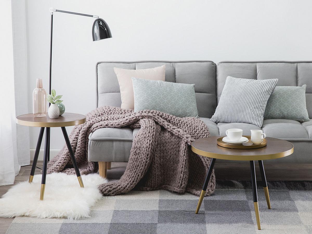 COUCHTISCH dunkler Holzfarbton/gold 61 cm Ramona - Dunkelbraun/Goldfarben, Holzwerkstoff (61/61/45cm) - Beliani